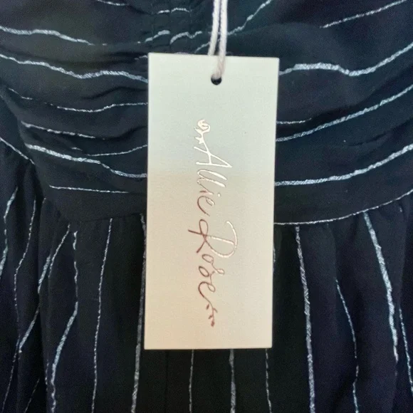 BNWT! Allie Rose, Harlow Halter Tie Jumpsuit in Black, Washed Pinstripe - Picture 8 of 12